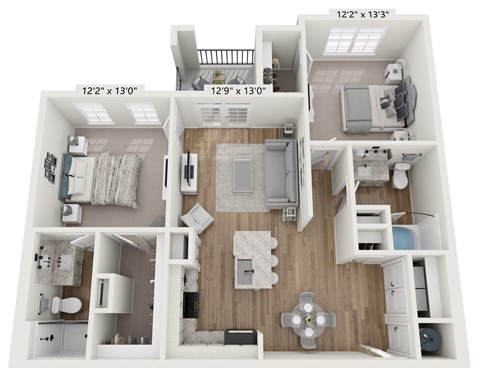Floor plan for 2 beds, 2 baths, 1114 sqft